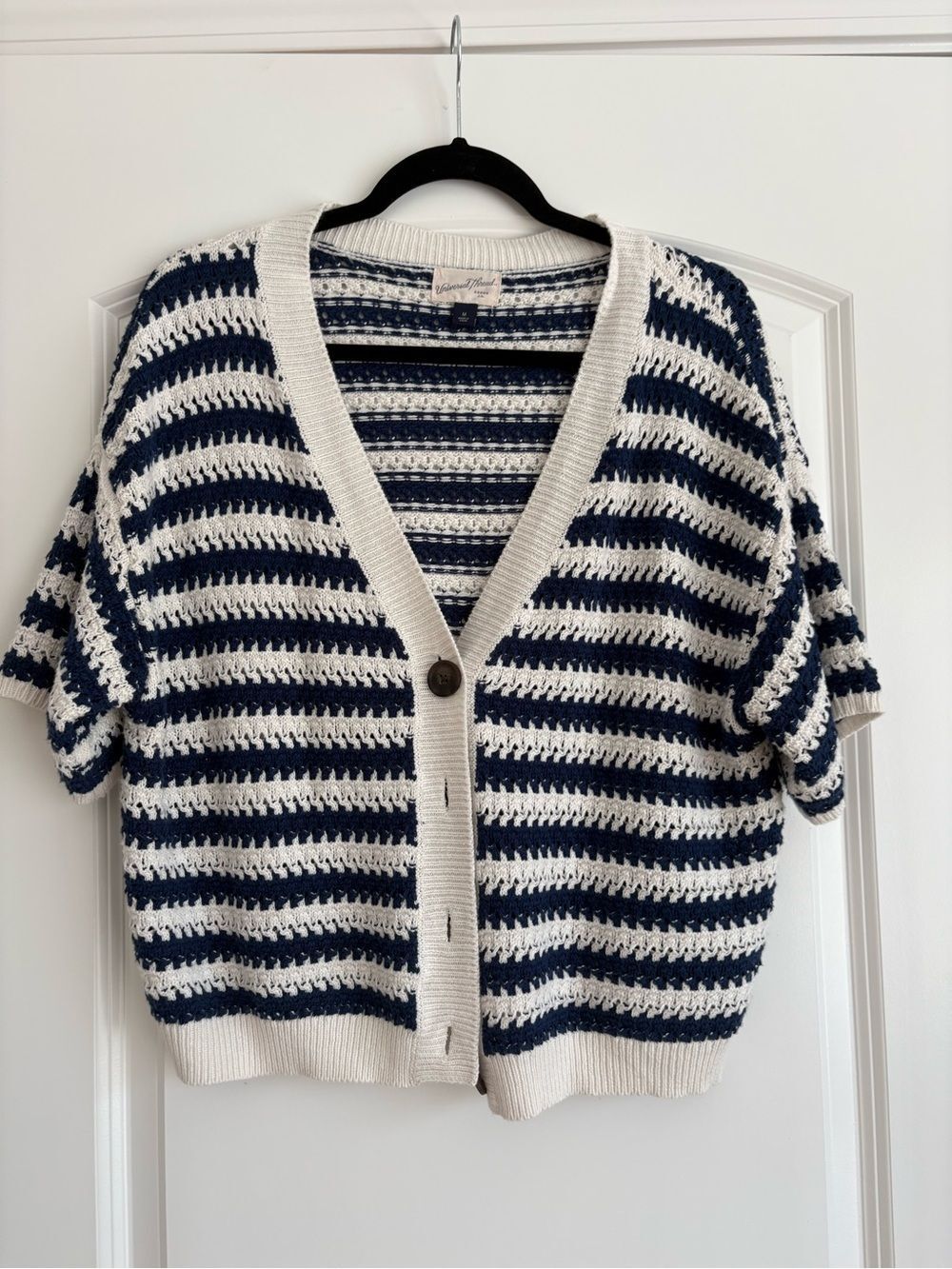 Universal Thread Navy & Cream Crochet Stripe Button-Front Cardigan